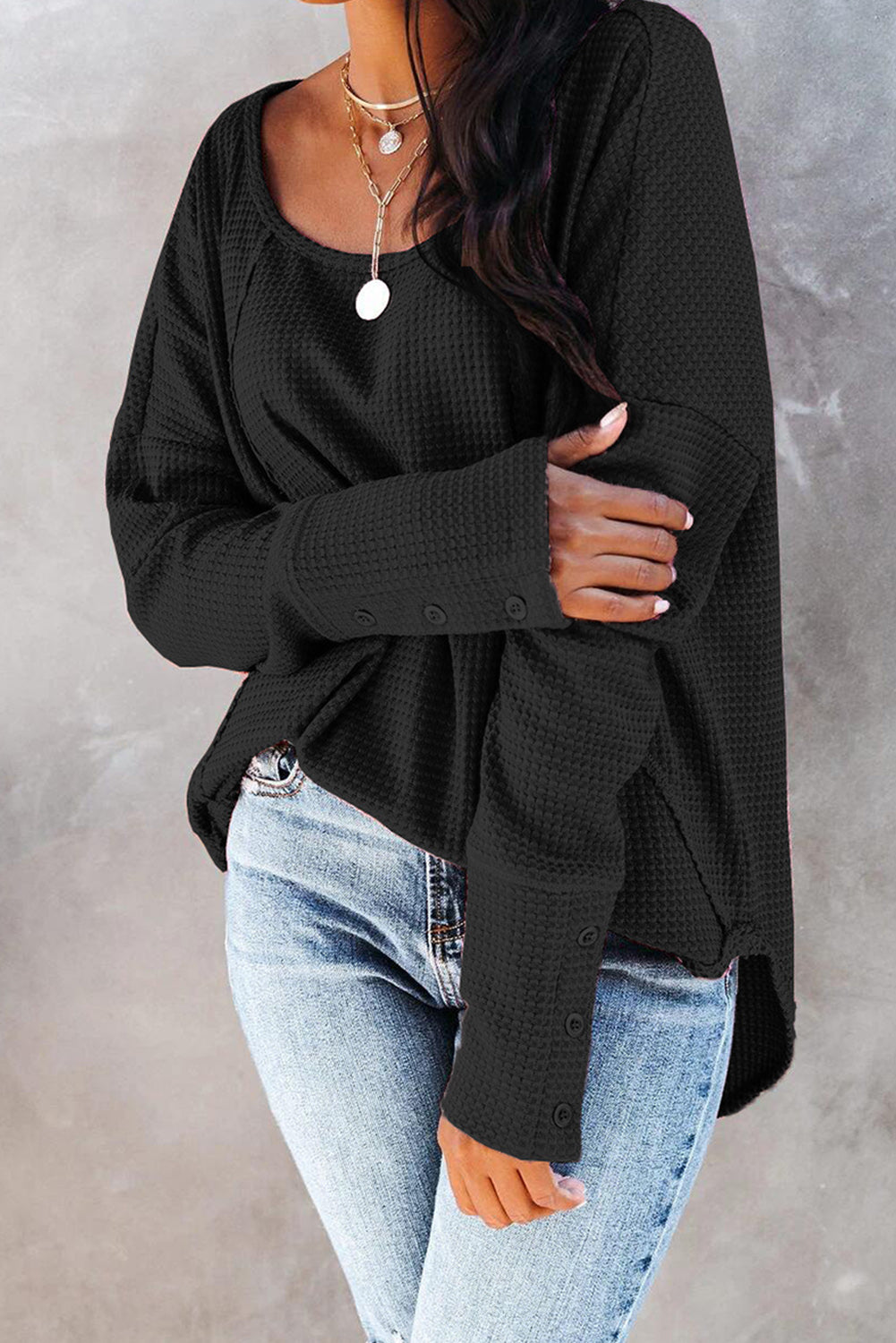 Waffle Knit Long Sleeve Top