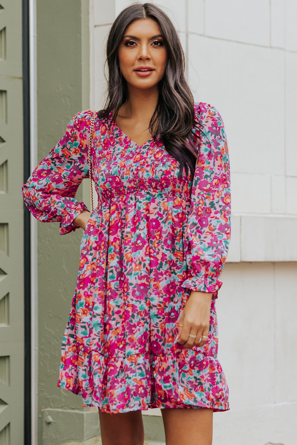 Boho Floral Smocked Dress