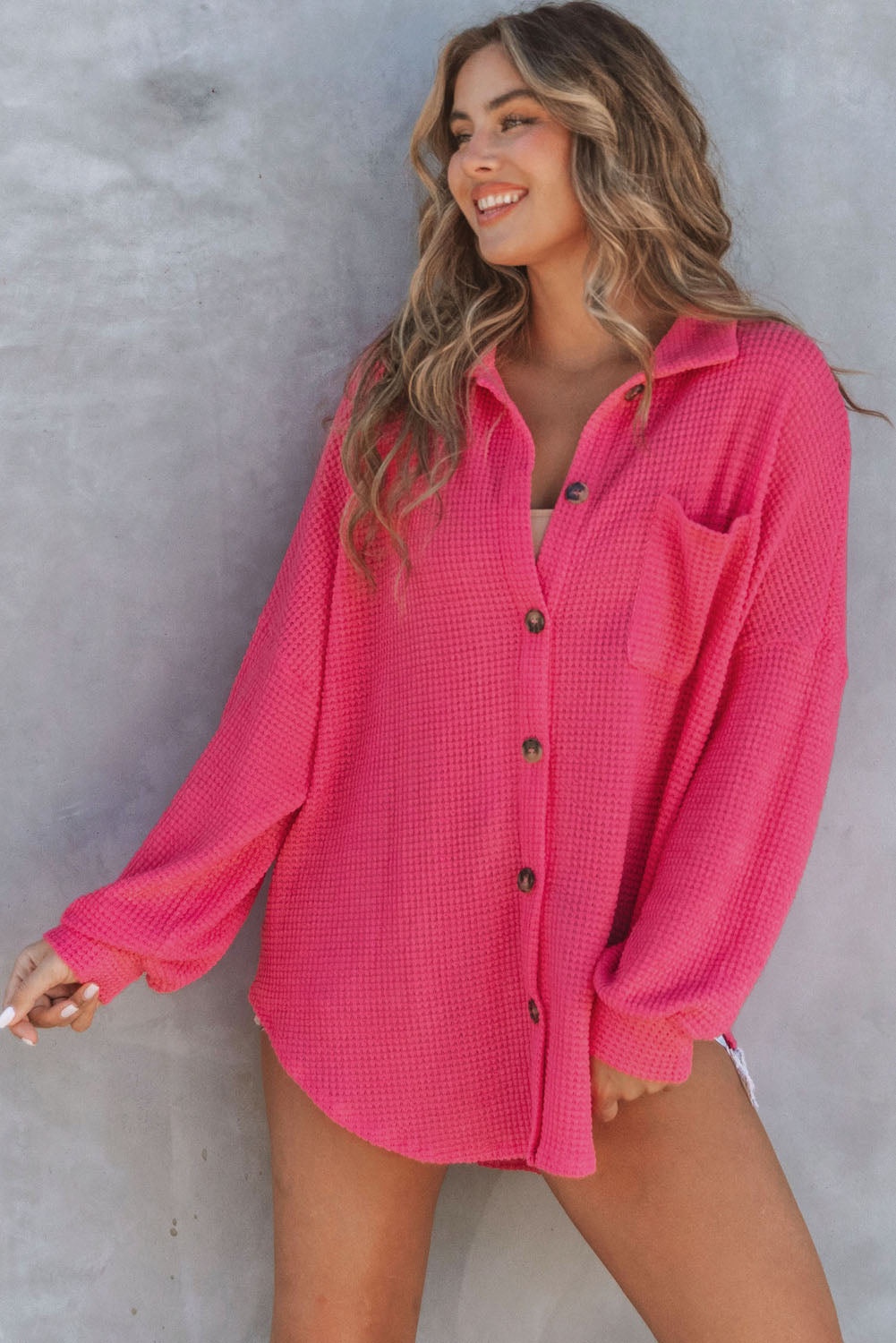 Hot Pink Waffle Knit Top