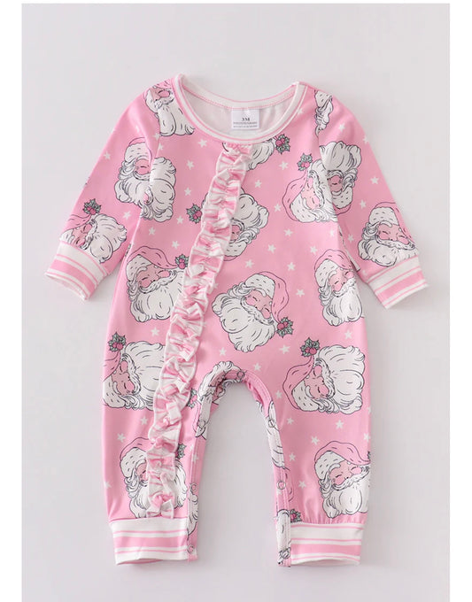 Pink Santa Clause Baby Romper