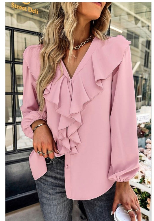 V-Neck Ruffle Blouse