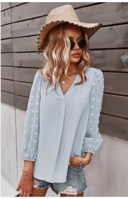 WHITE V-Neck Puff Sleeve Blouse